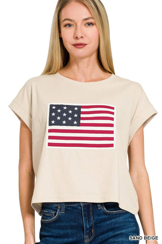 American Flag Tee: SAND BEIGE