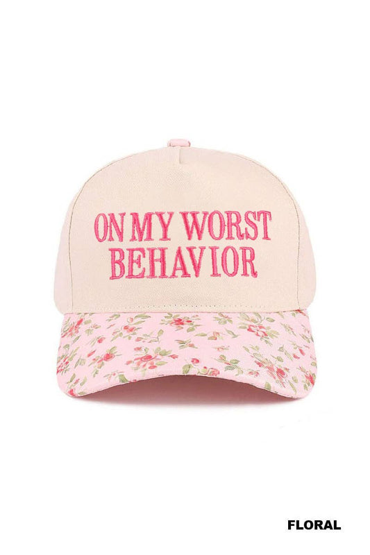 On My Worst Behavior Two Tone Canvas Cotton Cap: FLORAL