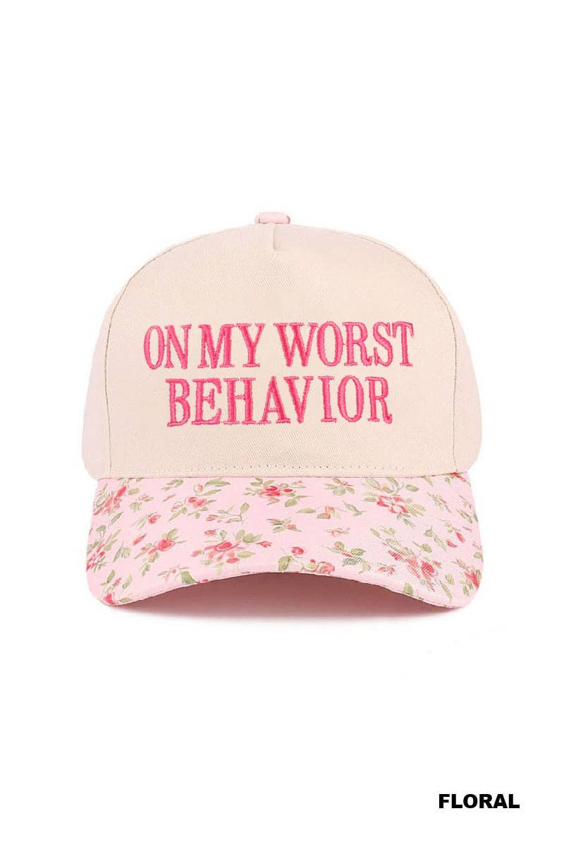 On My Worst Behavior Two Tone Canvas Cotton Cap: FLORAL