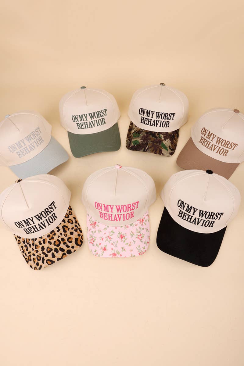 On My Worst Behavior Two Tone Canvas Cotton Cap: FLORAL