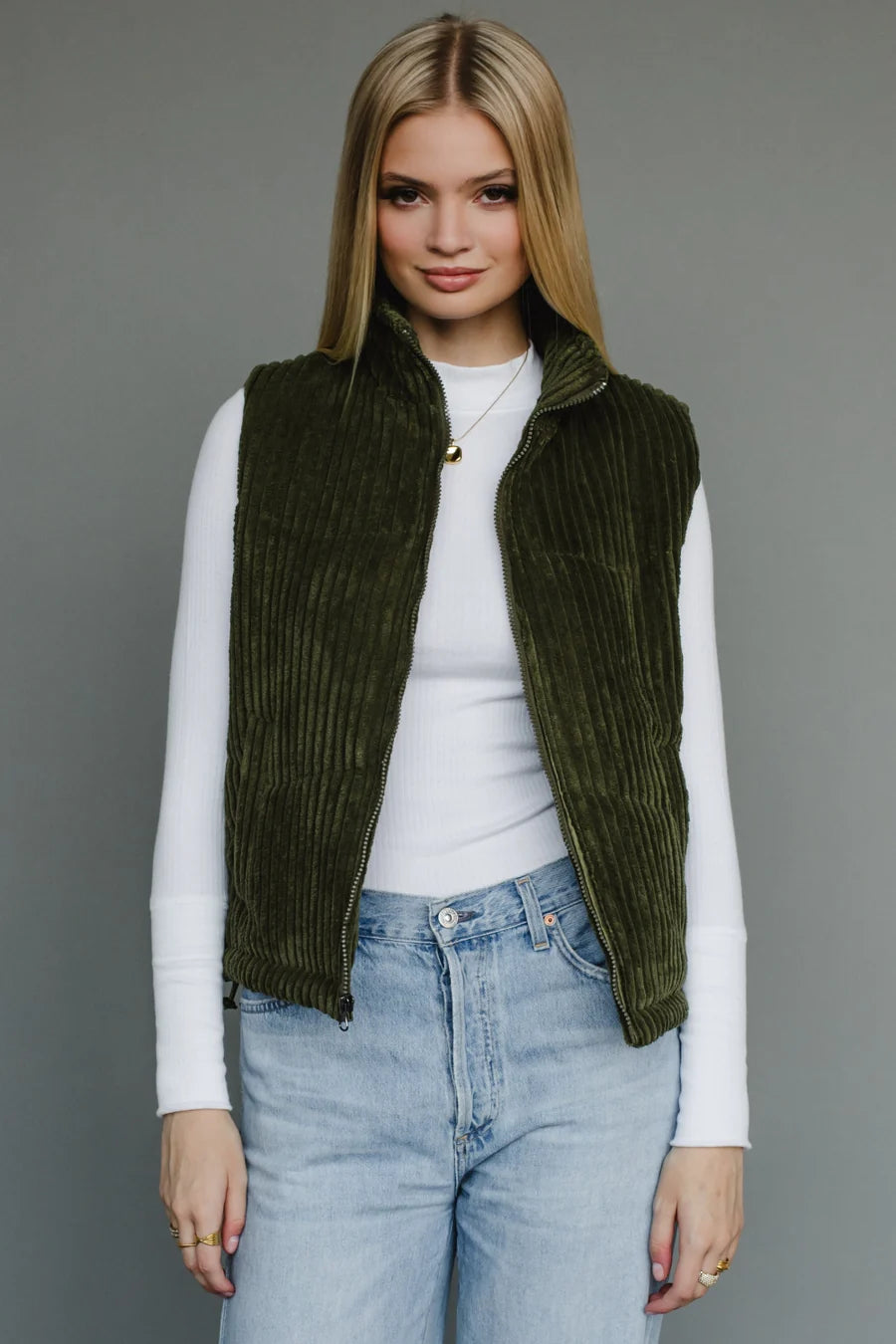 Taysha Corduroy Vest- Dark Green