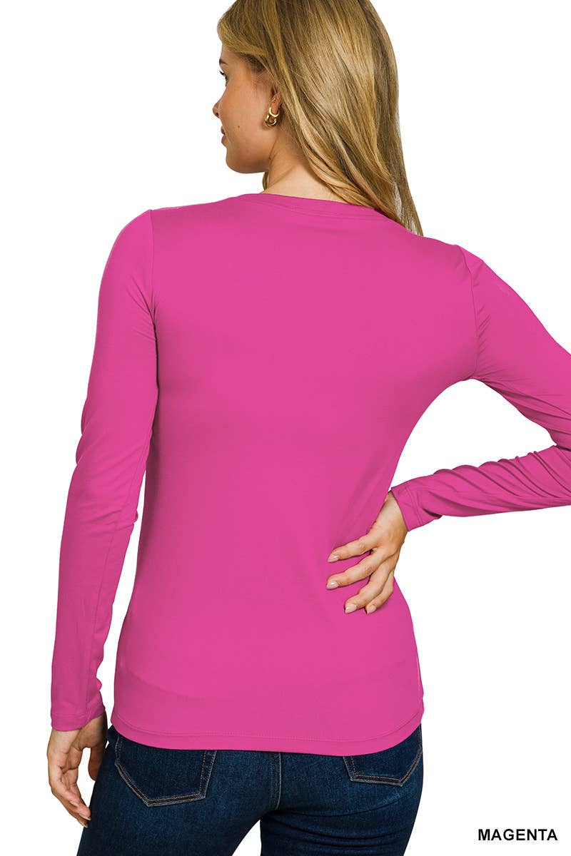 Brushed Long Sleeve Round Neck Tee: BLACK