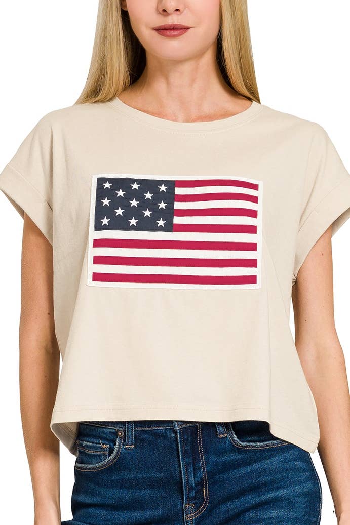 American Flag Tee: SAND BEIGE