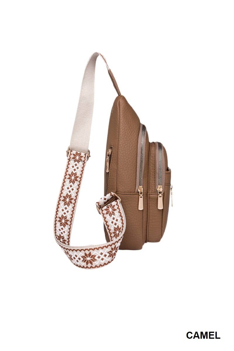 Vegan Leather Crossbody Sling Chest Pack Bag: CAMEL