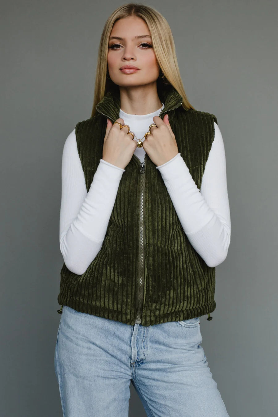 Taysha Corduroy Vest- Dark Green