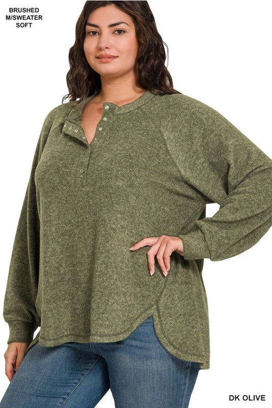 Henley Sweater Olive Plus