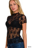 Lace See-through Layering Short Sleeve Top: BLACK