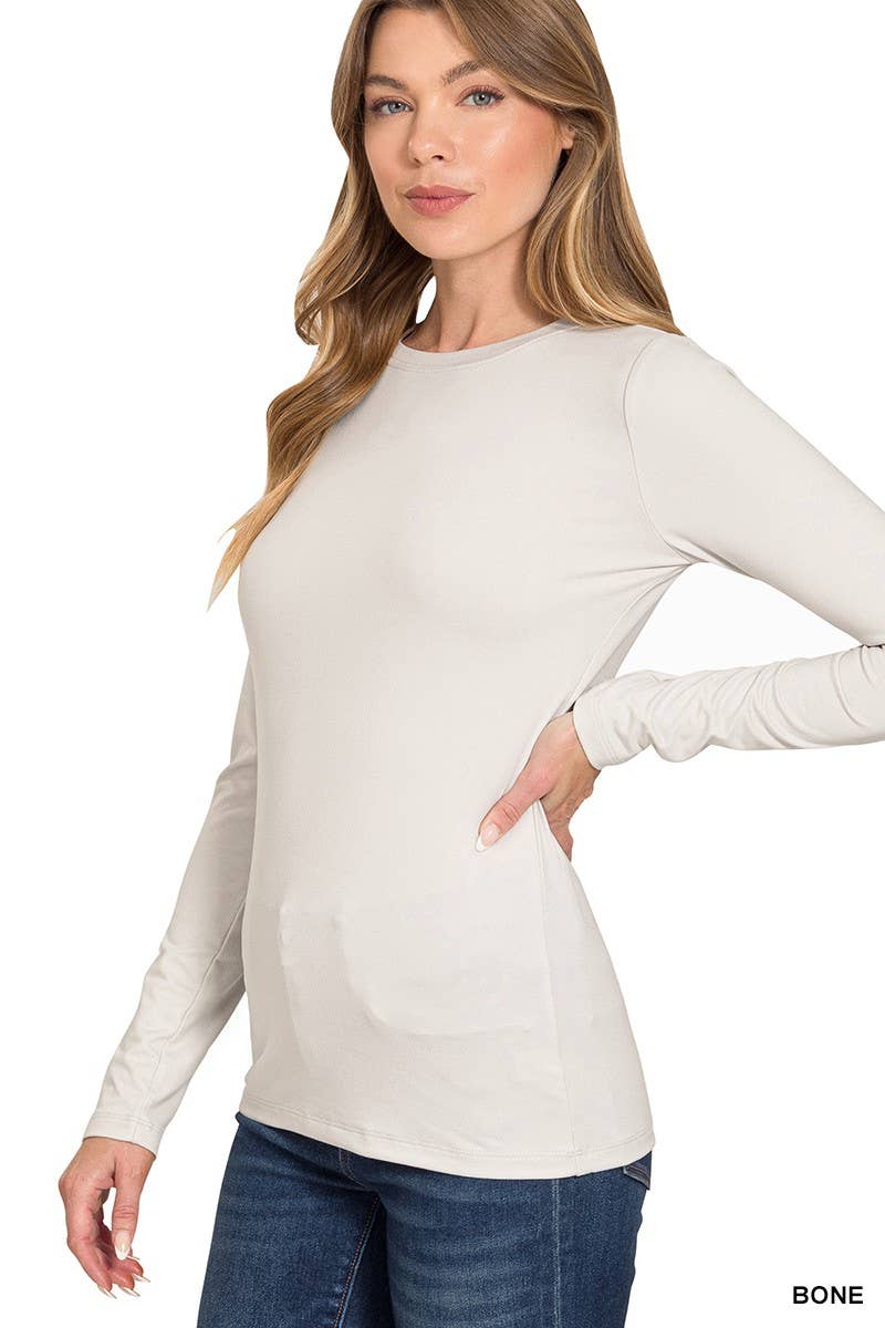 Brushed Long Sleeve Round Neck Tee: BONE