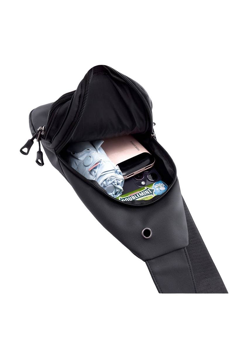 Water Resistant Crossbody Chest Sling Bag: BLACK