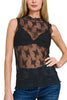 Lace See-through Layering Sleeveless Top: BLACK