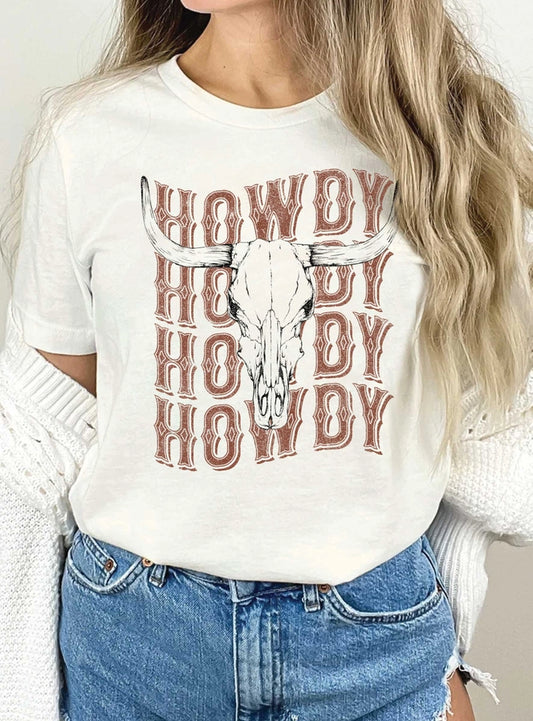 Howdy Cow Skull Graphic T-Shirt