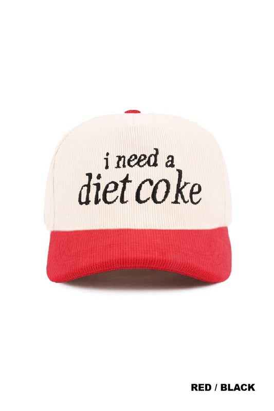 I Need A Diet Coke Two Tone Canvas Cotton Cap: RED/BLACK