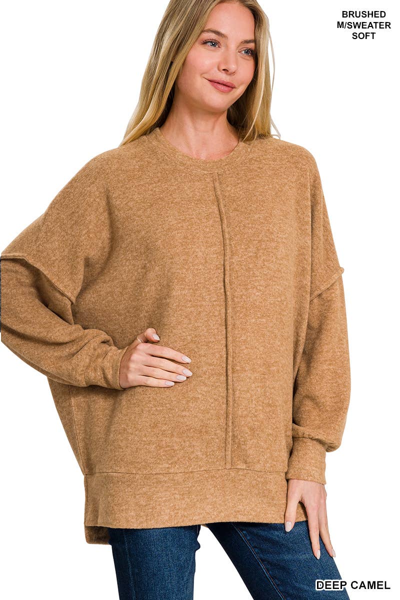 Brushed Melange Hacci Oversized Sweater: DEEP CAMEL