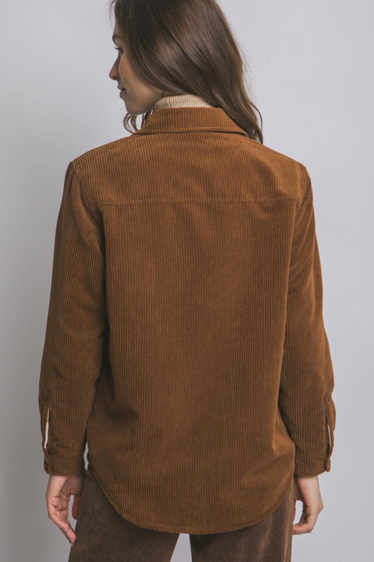 Corduroy Reversible Button Down Jacket: BROWN