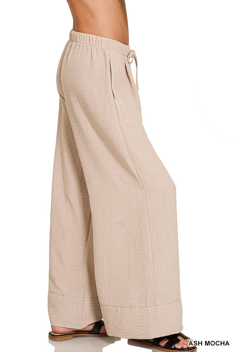 Woven Airflow Drawstring Pants: ASH MOCHA