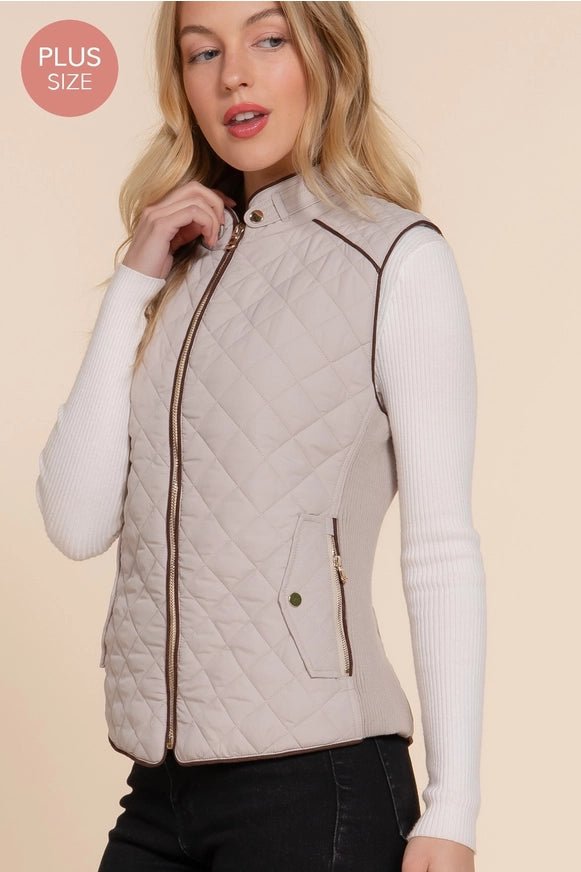 Hayle Quilted Vest- Pale Taupe Plus